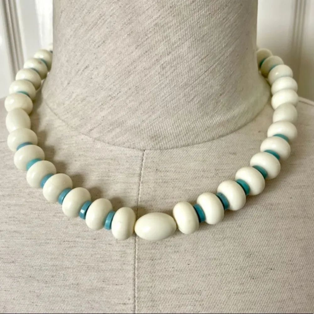 White and turquoise beaded necklace